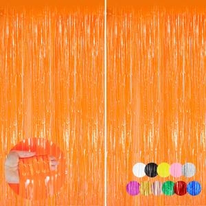 3 x 2PCS Macaron Orange Party Streamers 3.3x8.3Ft Foil Fringe Backdrop Curtains Tinsel Streamers Birthday Party Decorations Fringe for Graduation Wedding, Baby Shower Disco Party Anniversary Streamers