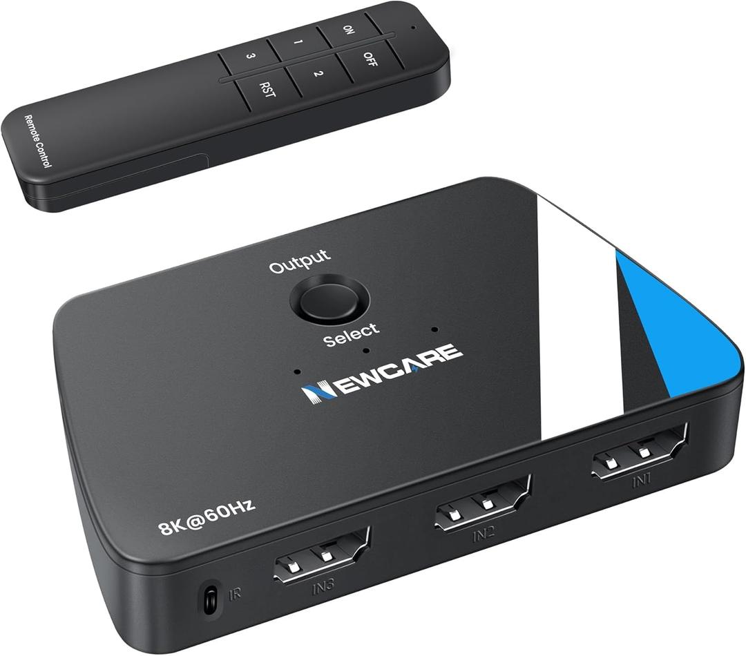 NEWCARE 8K HDMI Switch 3 in 1 Out, HDMI 2.1 Switch with Remote, HDMI Splitter 4K@120Hz Support 8K@60Hz HDCP2.3 HDR10+ VRR ALLM Dolby, HDMI Switcher Compatible with TV PS5/4 Xbox Laptops PC Projector