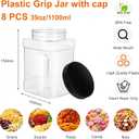 Kifmurase 8Pcs Square Clear Plastic Jars with Pinch Handle, Plastic Storage Jars with Screw-on Lids, 37 OZ Reusable Wide Mouth Canisters for Dry Goods, Cookies, Candy