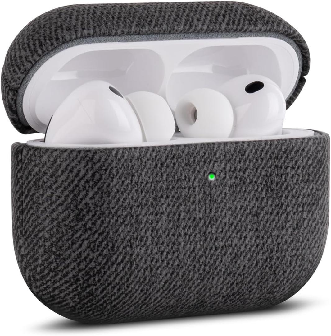 Pack Of 2 Handmade Case - for AirPods Pro 3 Case Cover - Selected Skin-Friendly Vegan Leather, Woolen Fabric Cloth Style, Drop Protective Hard Cover for AirPods Pro 3rd Generation Earbuds - Black