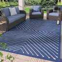 Garvee 9x12 Extra Large Outdoor Rug Waterproof Reversible Patio Carpet, Big RV Camping Mat for Deck, Backyard, Porch, Balcony, Beach, Garden, Lawn, UV Protected Navy Blue Outdoor Rug, Navy&White.