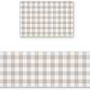 Kitchen Rugs Set of 2,Beige Brown Plaid Kitchen Mats Rugs Non Skid Washable Anti Fatiguee,Farmhouse Buffalo Check Water Absorption Doormat Carpet for Bedroom/Bathroom/Living Room (15.7"x23.6"+15.7"x47.2")