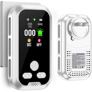 4IN1 Plug in Natural Gas & Carbon Monoxide Detectors Combination Builti-in 2000 mAh Backup Battery HD Screen [Propane Methane Gas CO Temp Humidity Sensor] Alarm for Home Hotel RV (White)