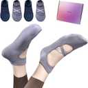 EgoNova Pilates Socks with Grips for Women – Non-Slip Grip Socks for Pilates, Yoga, Barre & Dance (US, Numeric, Regular, Short,  4Pcs Dark Blue and Purple) ) US W-4-10, US M-6-8