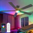 Carrefour Ceiling Fans with Lights 52 Inch Remote and App Control, Low Profile Flush Mount Modern Ceiling Fan with RGB Light, 6 Speeds Reversible DC Motor, Dimmable 3 CCT for Bedroom, Living Room (Black)