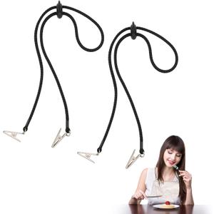 2 Pcs Adjustable Napkin Clip Black Bib Holder Clip Portable Napkin Holders Running Holder Clips Dental Bib Clips Neck Chain for Runners Adult Senior