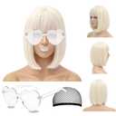 LIULIUBTY Short Bob Hair Wigs Straight with Flat Bangs Synthetic Colorful Cosplay Daily Party Neon Wig for Women + Free Wig Cap 12" Natural As Real 10" Heat Resistant Synthetic Hair,Blond