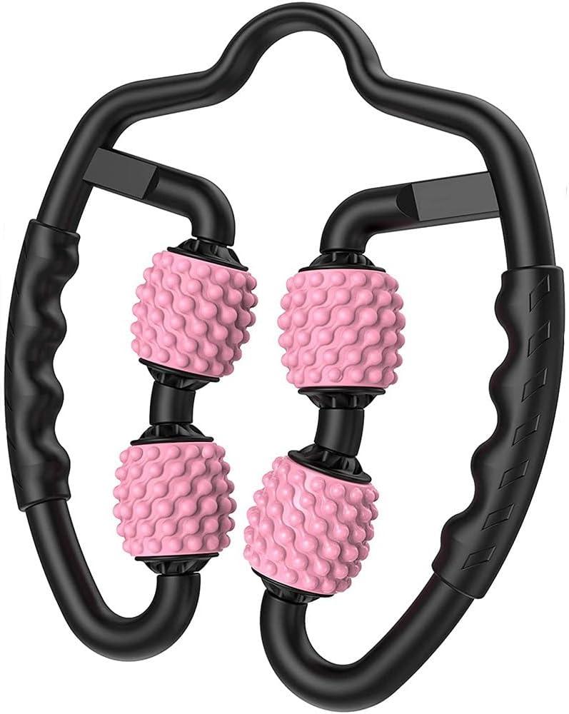 4 Wheels Foam Roller Muscle Massager for Leg Neck Hand Arm,Trigger Point Muscle Relax Massager Indoor Sports Yoga Bodybuilding Equipment (Pink)