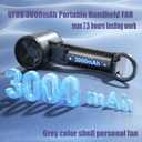 Turbo Handheld Fan with Digital Display, 100-Level Speed Adjustable & 3000mAh Battery, 8Hrs Powerful Cooling Personal Pocket Fan for Outdoor Travel Camping Activites (Grey)