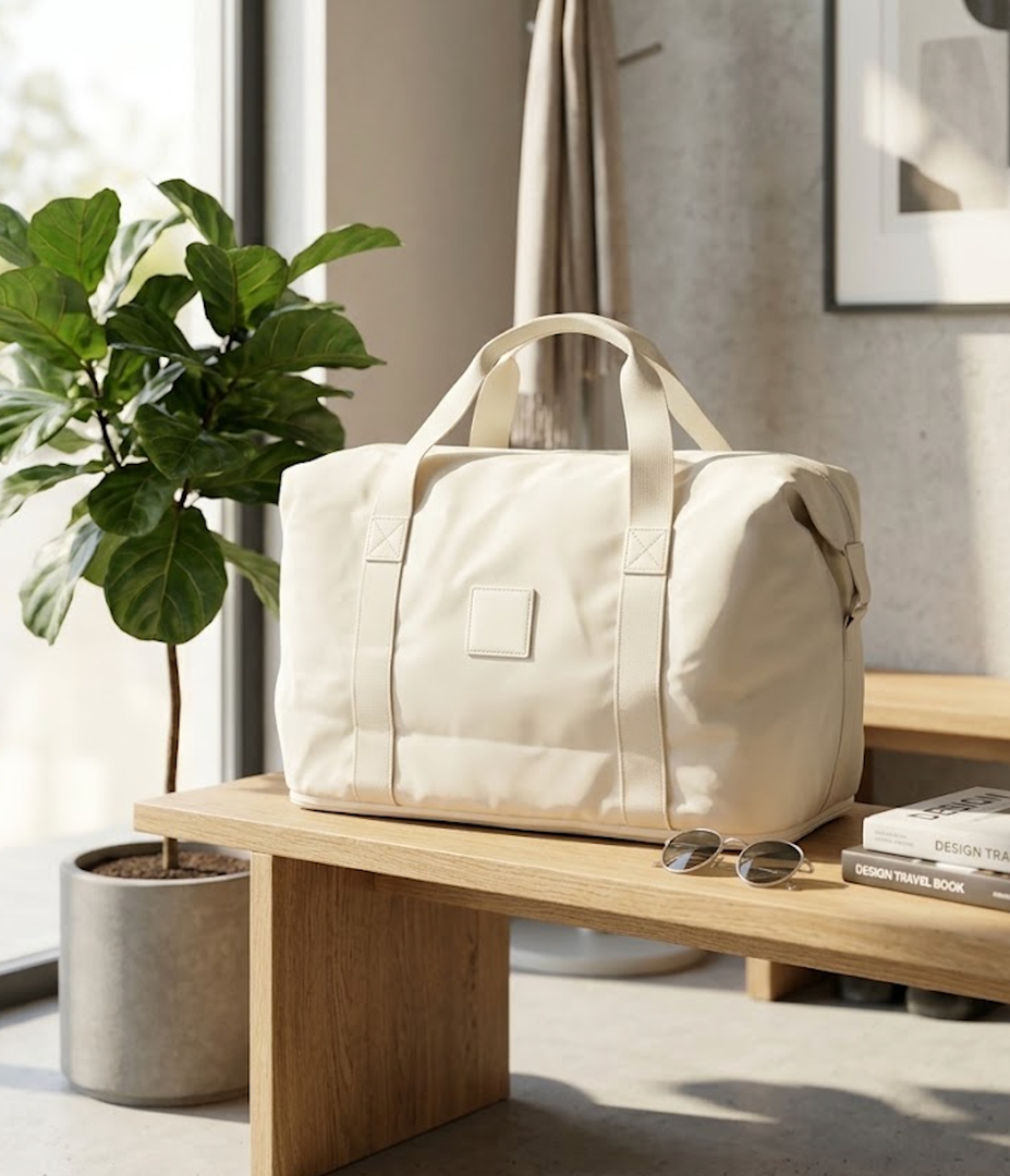 Minimalist Cream Travel Duffle Bag