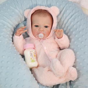 WOOROY Realistic Reborn Baby Doll - 20 Inch Lifelike Reborn Baby Girl with Open Eyes in Pink Plush Outfit, Handmade Collectible Gift with Accessories for Kids 3+