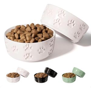 Ceramic Dog Bowl Set of 2 with Anti-Skid Base - 5" Wide x 2" Tall Ceramic Dog Bowls for Small Dogs - 2 Cup Capacity Food and Water Bowls for Dogs - Rubber Bottom Pet Bowl Set of 2 for Small Pets (White)