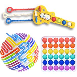 Fidget Toys for Kids | 3-Pack Sensory Toys for Kids Ages 5-12 | Pop It, Keyboard & Sensory Balls | Quiet Fidgets for Classroom | Stocking Stuffers for Christmas | Party Favors for Birthday Goodie Bags