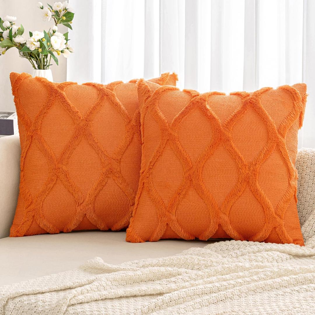 MIULEE Decorative Throw Pillow Covers Burnt Orange 20x20 Inch Set of 2, Soft Plush Faux Wool Couch Cushion Covers Farmhouse Throw Pillows for Couch Bed Sofa Living Room