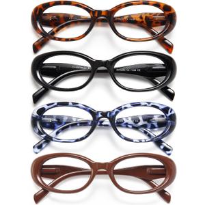 EYEURL Reading Glasses for women Oval Blue Light Blocking Glasses Computer Readers for Women Anti-Glare/UV Rays Eyeglasses with Spring Hinges 2.25 (4pack-1)