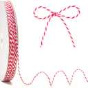 KINGLAKE Red and White Twine - 2mm Cotton Bakers Twine Red and White Christmas Ribbon String Holiday String 328 Feet for Gift Wrapping Baking Butchers Crafts Holiday Decoration Valentine's Day