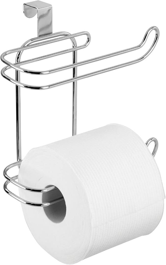 MDesign Steel Hanging Over The Tank Toilet Paper Holder Toilet Paper Roll Holder Dispenser - for Bathroom Storage - Holds 2 Rolls Toilet Tissues - Space Saving - Concerto Collection- Chrome