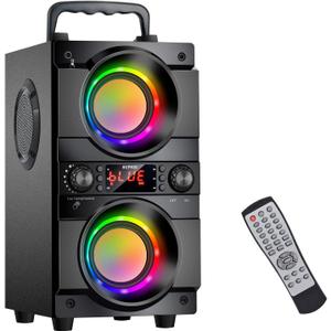 60W (80W Peak) Portable Bluetooth Speaker with Double Subwoofer Heavy Bass, Bluetooth 5.0 Wireless 100ft Outdoor Speaker, Support FM Radio, LED Colorful Lights, Stereo Sound, for Home, Party, Travel