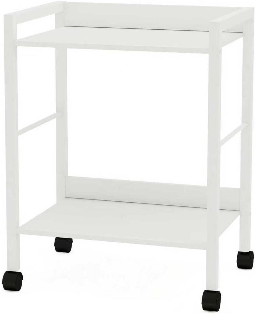 2-Tier Rolling Utility Cart with White Shelves and White Metal Frame, Industrial Mobile Storage Trolley on Wheels for Kitchen, Office, Bathroom, Living Room