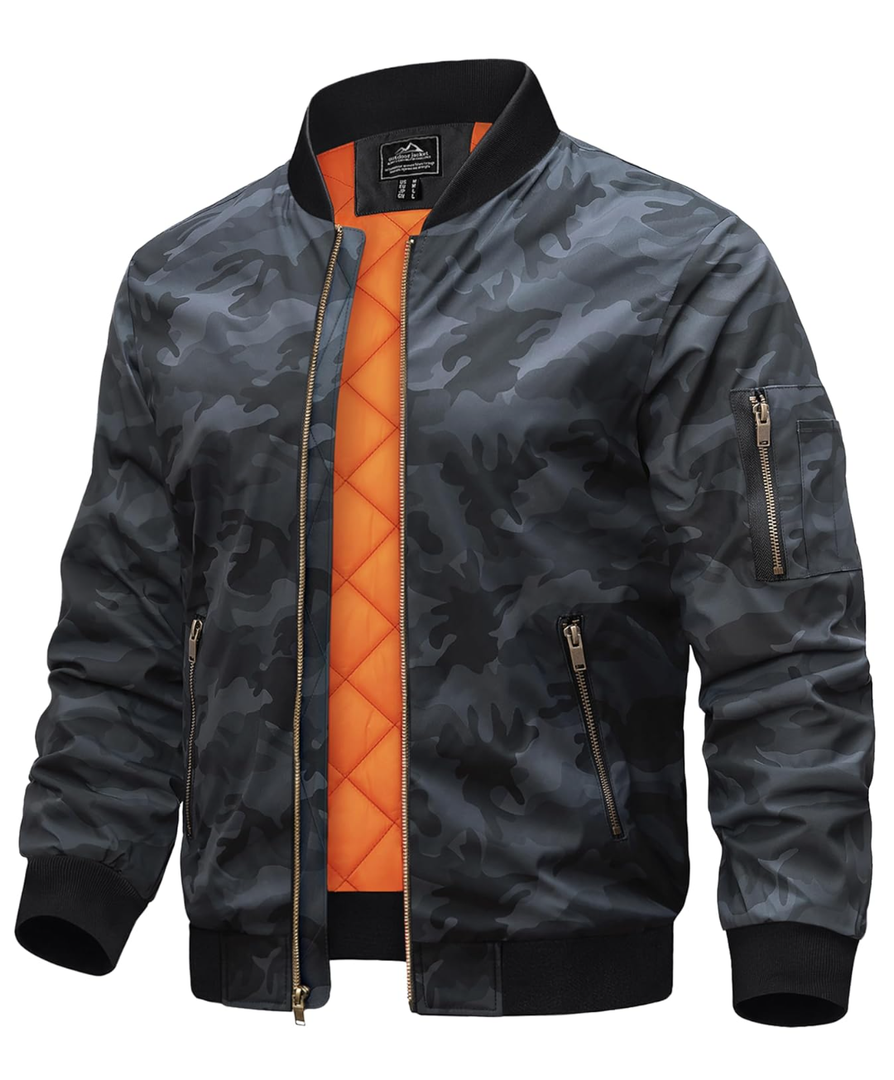 TACVASEN Men's Jackets-Bomber Jacket Fall Winter Warm Windbreaker Full Zip Casual Padded Coats, 2XL