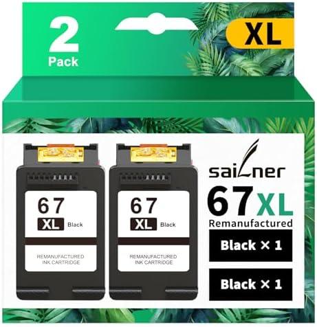 SAILNER 67XL Black High-Yield Ink Cartridge Replacement for HP Ink 67 67XL HP Printer Ink use with for DeskJet 2855e Ink Cartridges Deskjet 4155e 2755e 4155 2700 2700e Envy 6055 Printer 67(2 Pack)