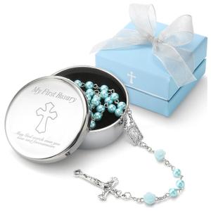 Baptism and Christening Gifts for Boys - My First Rosary with Silver-Plated Keepsake Box, Rosary for Kids, Perfect Catholic Baptism, Baby Dedication, and First Communion Gifts for Newborn Babies from Godparents (Blue)