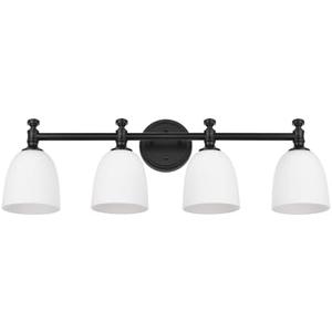 Ntsunxeko Black Bathroom Vanity Light, 4-Light Bathroom Light Fixtures Over Mirror, Traditional Vanity Lights for Living Room, Milk White Bell Glass Shades, Standard E26 Base, Matte Black