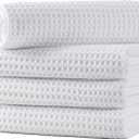 Microfiber Waffle Hand Towels, 4 Pieces, Soft, Absorbent, Fast Drying, Lint Free 430 GSM (White)