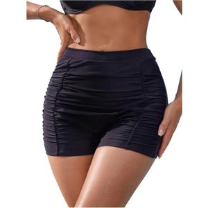 SHENHE Women's High Waisted Swim Shorts Tummy Control Ruched Boyshorts Bathing Suit Bottoms (Black, XL)