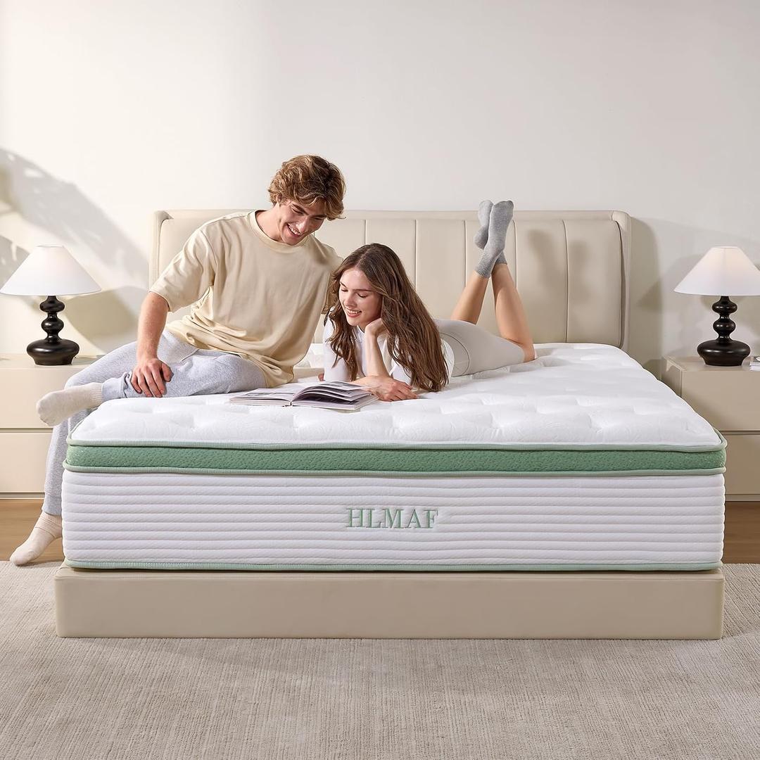 Queen Mattress 12 Inch Queen Size Mattress in a Box,Medium Firm,Memory Foam Hybrid Mattresswith Individual Pocket Spring for Motion Isolation & Silent Sleep & Pressure Relief, CertiPUR-US Certified (White/Green)