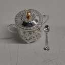 Sugar Bowl: 1Pc Turkish Sugar Bowl with Lid and Spoon Condiment Pots Seasoning Box Silver Embossed Glass Candy Jar Coffee Bar Accessories
