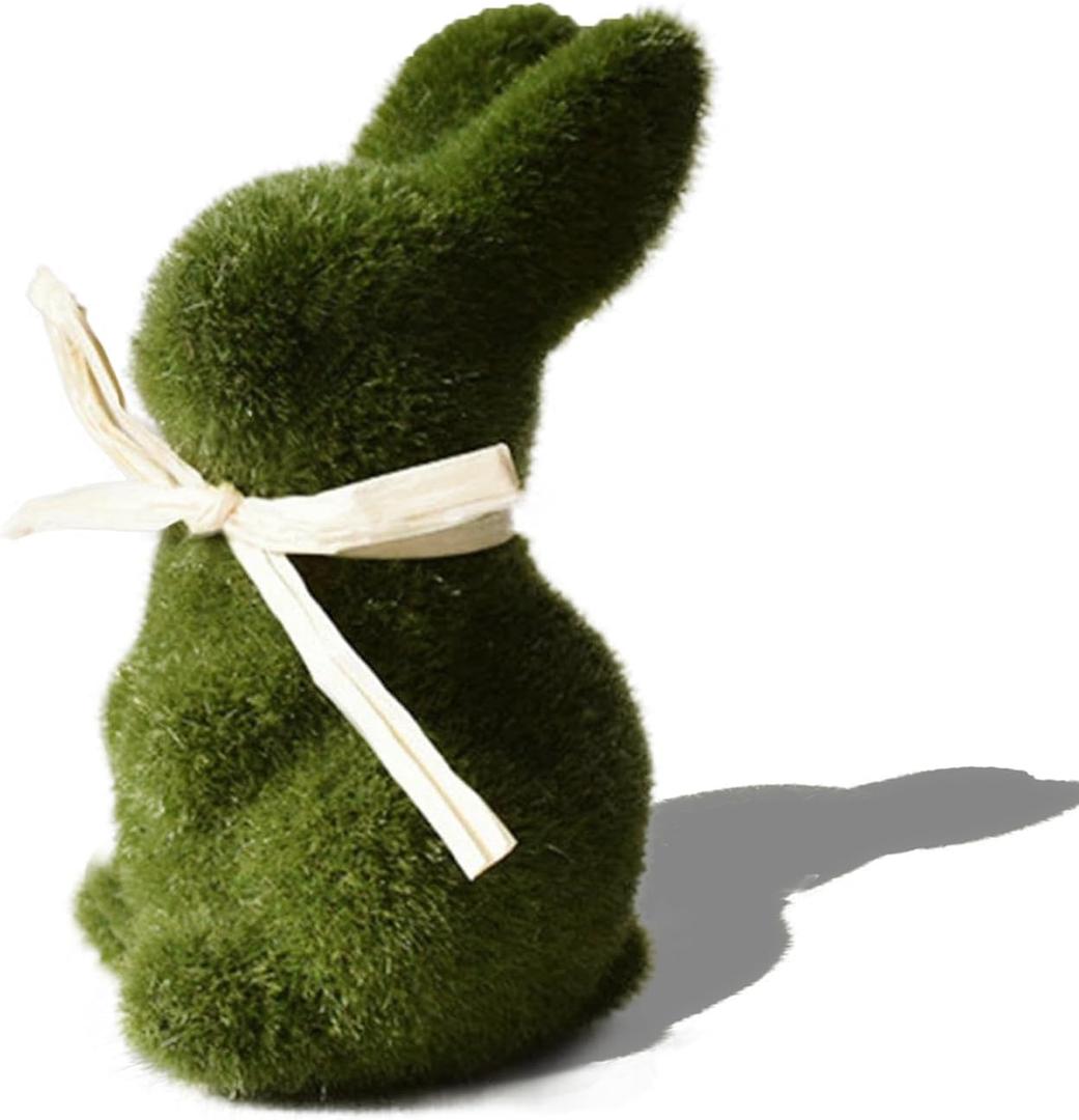 Moss Bunny, Easter Flocked Bunny Picks, Green Rabbit, Moss Bunny Decoration for Home Office Table Decor, Party Supplies Gifts for Kids and Friends