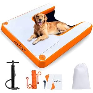 VOFiTNY Dog Docks Water Ramp Inflatable Pup Pool Step Protable Floating Plank No-Slip Puppy Boat Ladder Raft for Lake (4ft x 3.3ft x 4in, Orange)