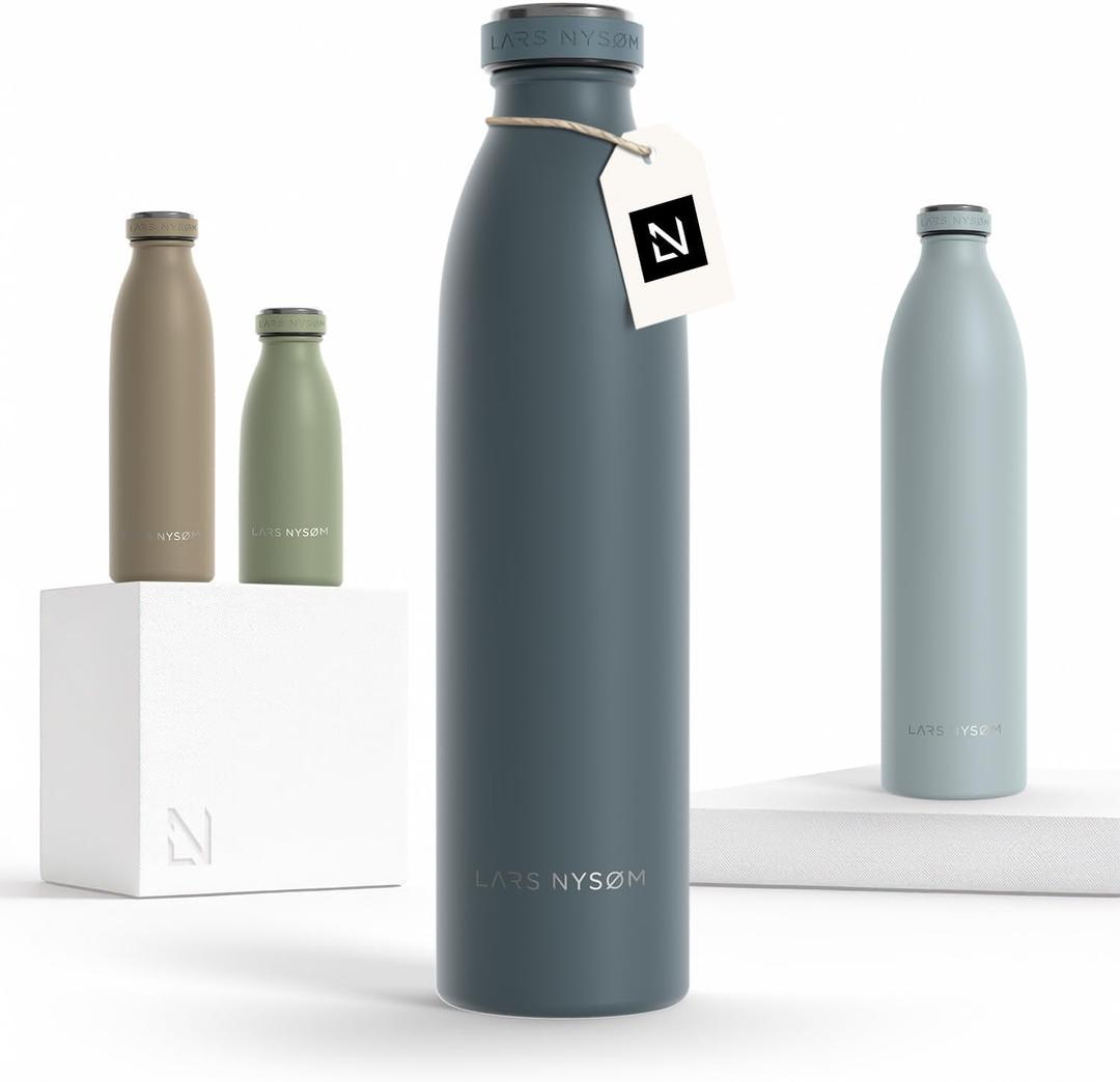 LARS NYSM Stainless Steel Insulated Water Bottle 12oz 17oz 25oz 34oz 51oz | Insulated Thermo Flask for Hot and Cold Beverages | Leakproof Drinking Bottle (Stone Blue, 25.4oz) (25.4 Ounces)