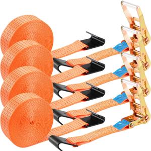 TLGREEN 4 Pack 2 in x 27 FT Flat Hook Ratchet Straps (11,000 lbs Break Strength), Heavy Duty Tie Down Straps for Trucks (Orange)