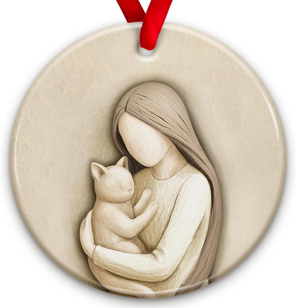 2 x SOL VIBES Cat Lover Christmas Ornament 2025 - Memorial Keepsake for WOM an, Girl, Friend, Family in Loving Memory of Beloved Cats - Kitten Home, Tree, Office, Room Ceramic Decoration