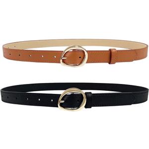 TOPACC 2 Pack Skinny Belts for Women Adjustable Thin Waist Belt with Gold Buckle for Dresses Pants Jeans Business Casual
