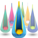 Y-STOP Kids Pod Swing Seat, Hanging Hammock Chair with Inflatable Pillow, Sensory Swing Chair with Pocket for Indoor and Outdoor (Blue Yellow)