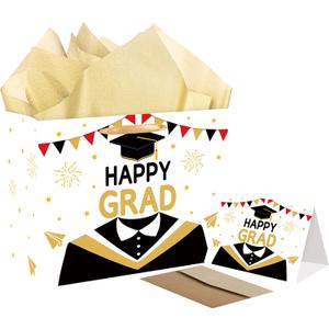 2 x HSKMAKE White 2026 Grad Gift Bag, Large Congrats Grad Gift Bag with Card and Tissue Paper, Class of 2026 Graduation Gift Wrap Bag for High School, College, Graduation Party Decorations Supplies