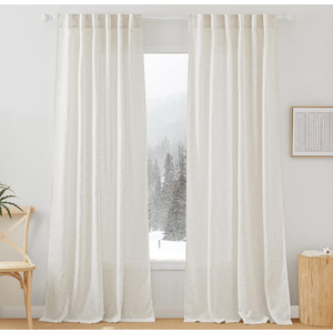 RYB HOME Flax Linen Blend Curtains - Light Filtering Rich Linen Semi Sheer Airy Breathable Window Treatments Soften Sunlight for Farmhouse Living Room Dining Door, W 52 x L 90 inch, 2 Panels