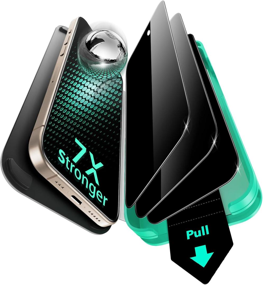 ESR 3 Pack 9H+ Glass for iPhone 16 Pro Max Privacy Screen Protector, [Military Grade Shatterproof & Longest Durable] Armorite Anti-spy Tempered Glass with UltraFit Tray