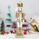 WONDER GARDEN Christmas Nutcracker, 15 Inch Nutcracker Figures, Wooden King Soldier Christmas Nutcrackers Ornaments, Golden Nutcrackers Christmas Decorations for Shelves and Tables Decor