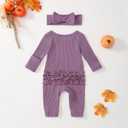 Noubeau Newborn Baby Girl Halloween Outfit Cutest Pumpkin Ribbed Romper Jumpsuit Headband Thanksgiving Clothes (Purple)