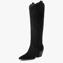 iiimmu Cowgirl Boots Women Knee High Boots Pointed Toe and Block Heel Cowboy Suede and Faux Leather Boots with Embroidered 8.5