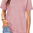 Beimuc Summer Tops for Women Short Sleeve Crewneck Tshirts Side Split Loose Fit Tunic Pink (XL)