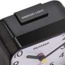 Peakeep Small Battery Operated Analog Travel Alarm Clock Silent No Ticking, Lighted on Demand and Snooze, Beep Sounds, Gentle Wake, Ascending Alarm, Easy Set (Black)