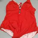 SUUKSESS Women One Piece Tummy Control Swimsuit Deep V Neck Cutout Bathing Suit (Large, Red)