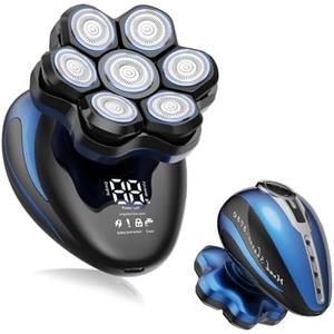 Clforczh Head Shavers for Bald Men - 7D Detachable Electric Razor, IPX6 Waterproof Wet Dry Rotary Shavers, LED Display Rechargeable Head Shaving with Fast Charging, Blue