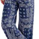 Tankaneo Womens Boyfriend Baggy Jeans Boho Wide Leg High Waist Denim Pants (Dark Blue), Size: 10