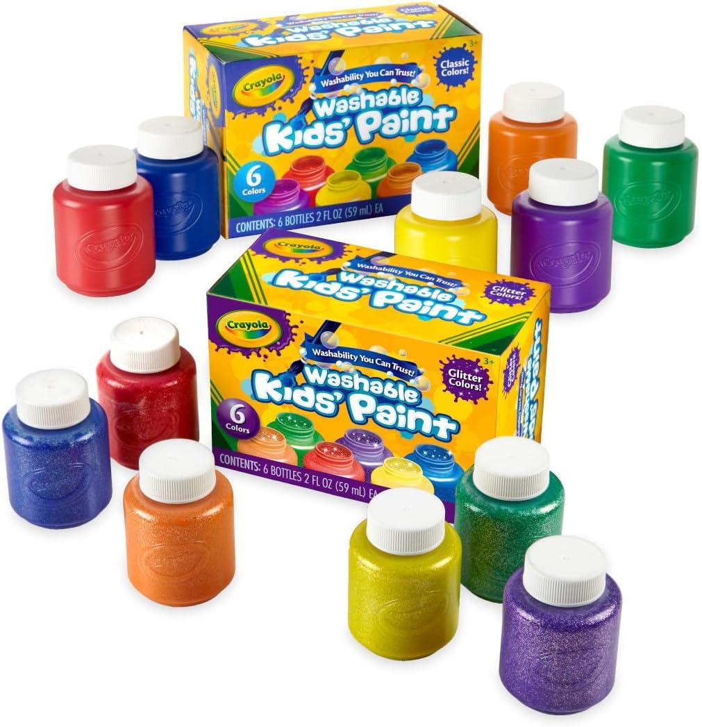 Crayola Washable Kids Paint Set (12ct), School Supplies, Classic and Glitter Paint for Kids, Classroom Arts & Crafts, Toddler Painting Kit, Gifts, Ages 3+ 
